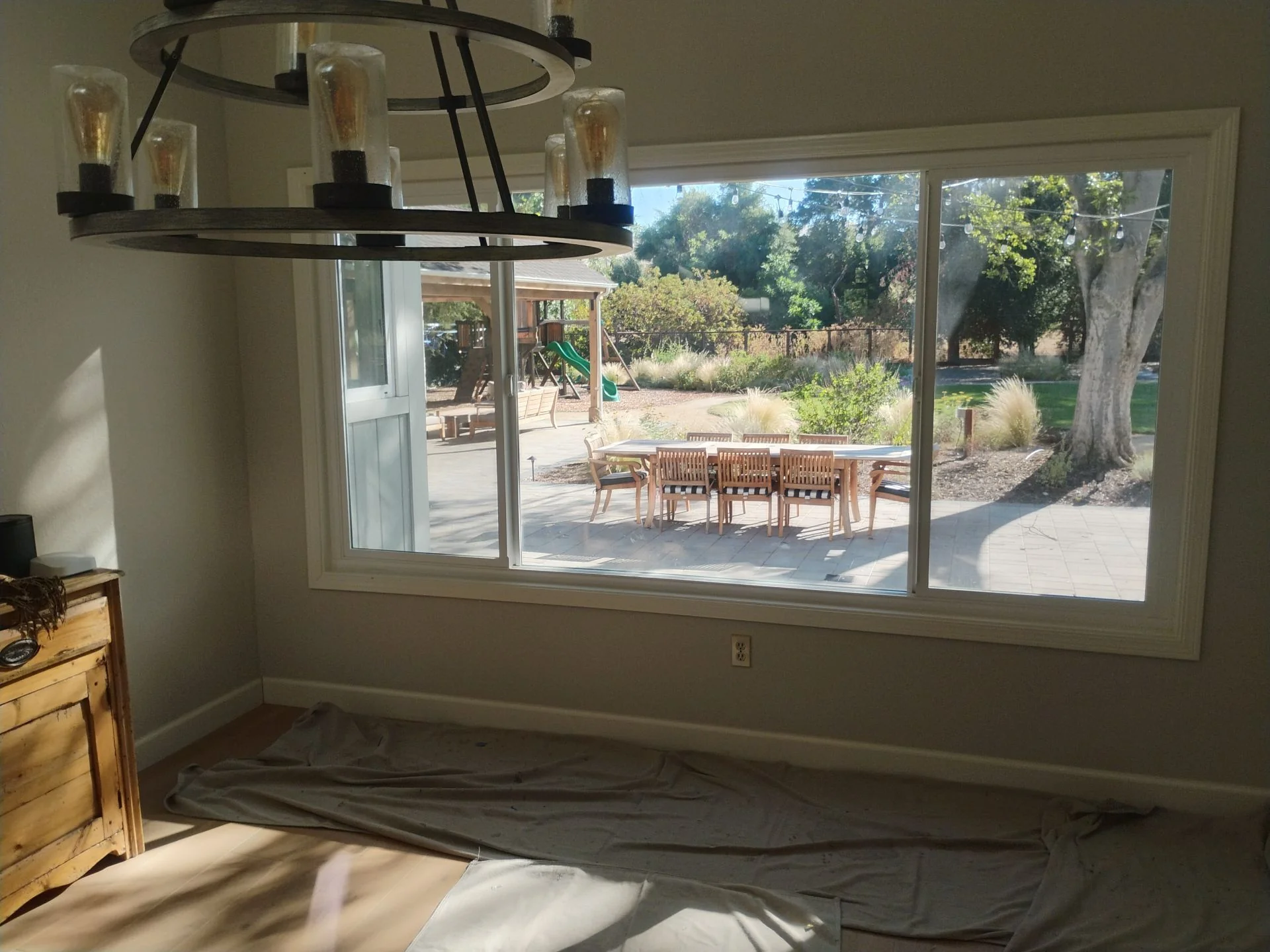 Interior view of the original large slider window before Andersen patio door conversion in Walnut Creek, CA
