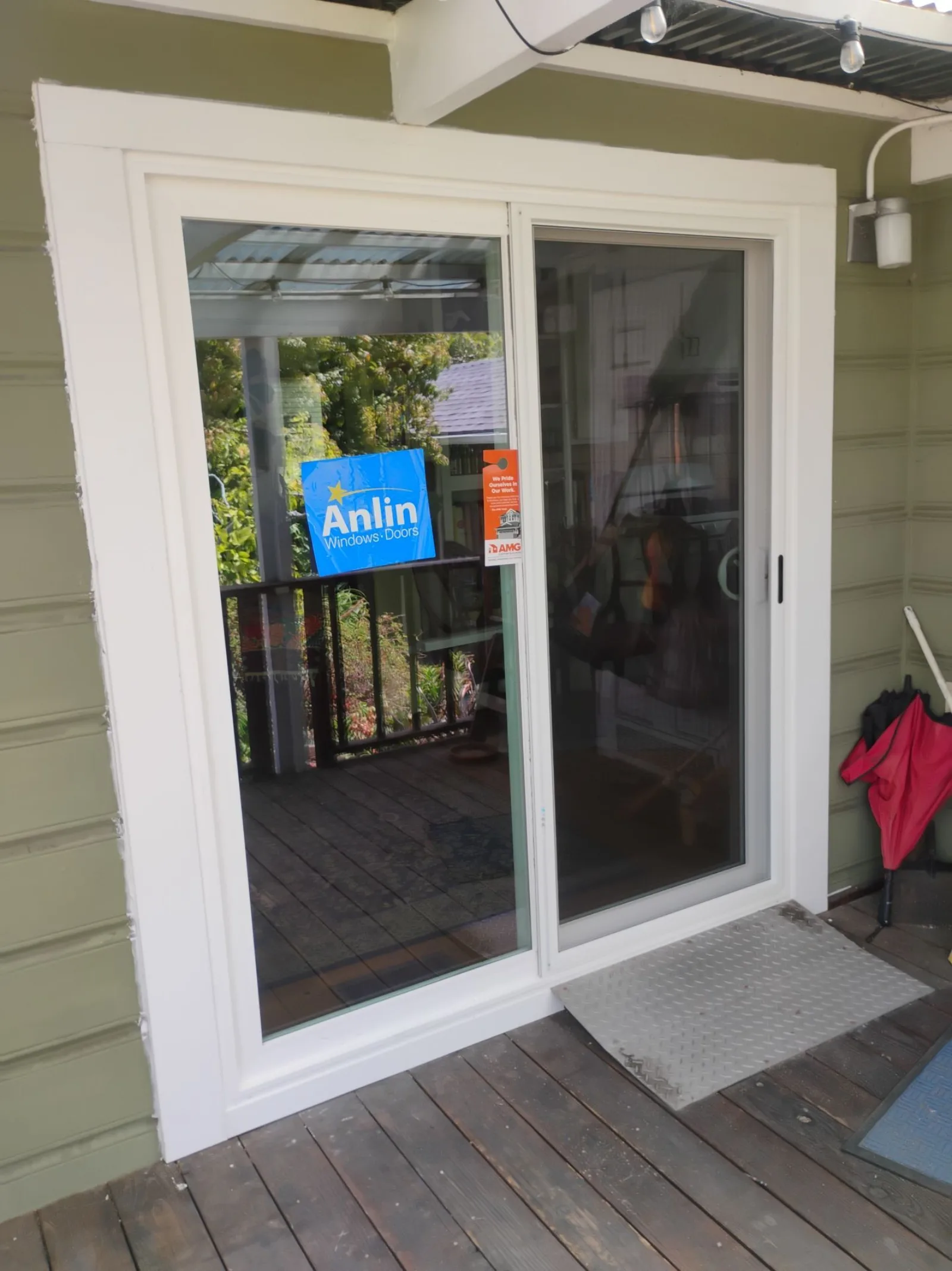 Exterior view of white Anlin Malibu patio door replacement