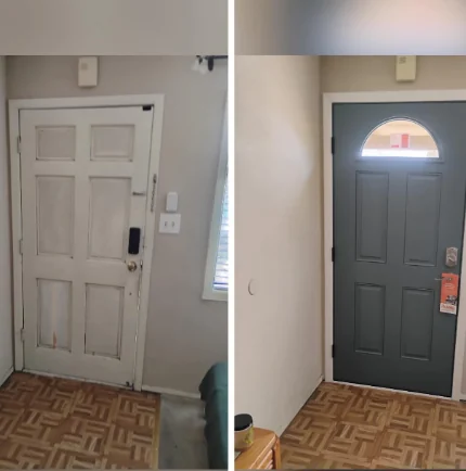 Interior before-and-after comparison of a Novato front door replacement