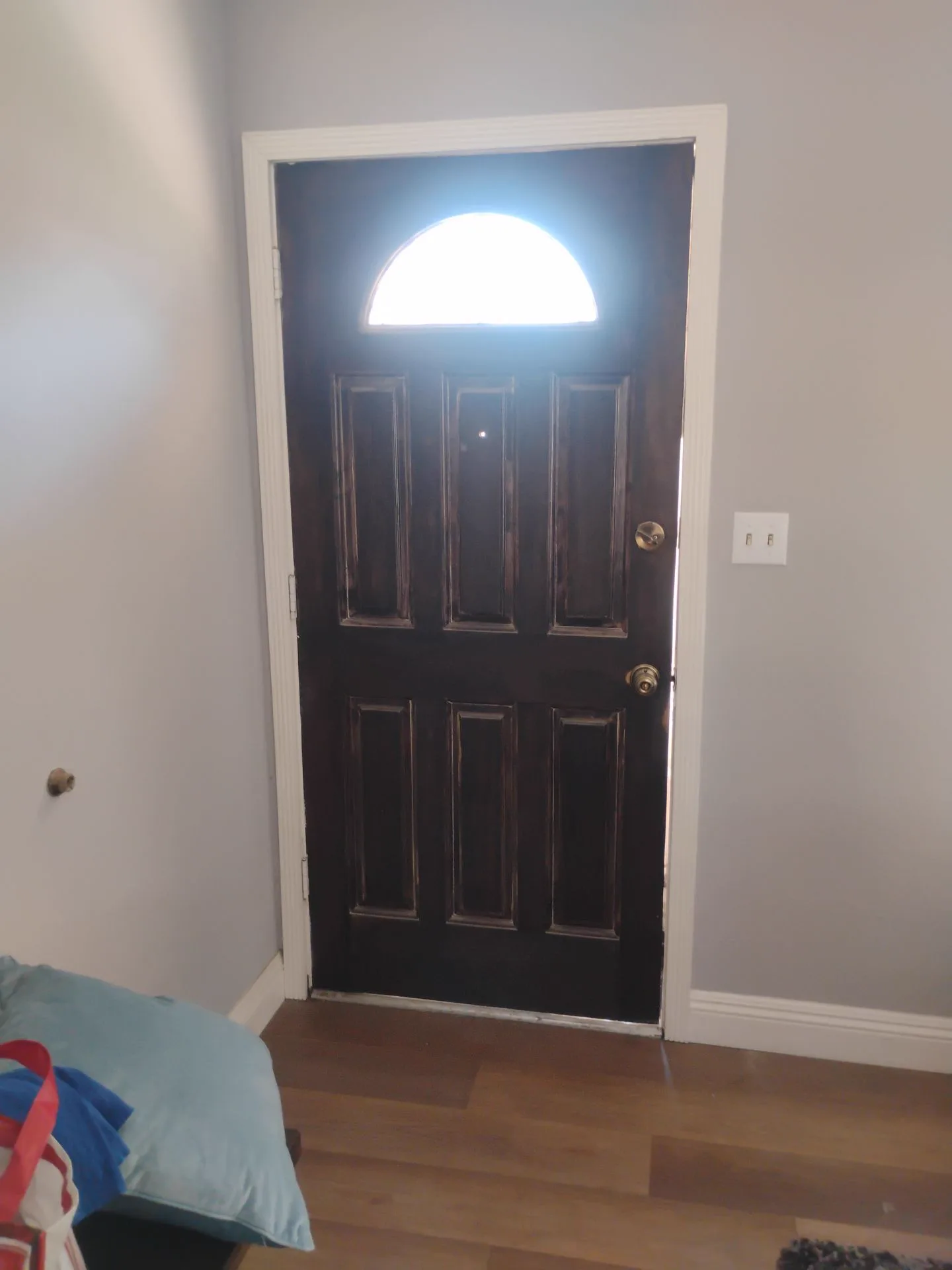 Interior of original wood entry door in Livermore, California