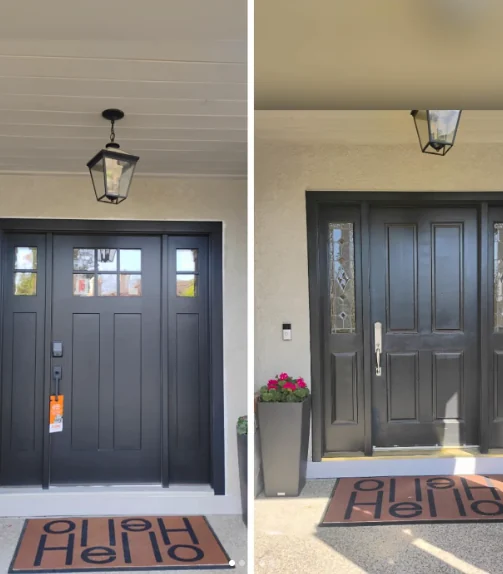 Before-and-after Therma-Tru front door replacement in Larkspur, California