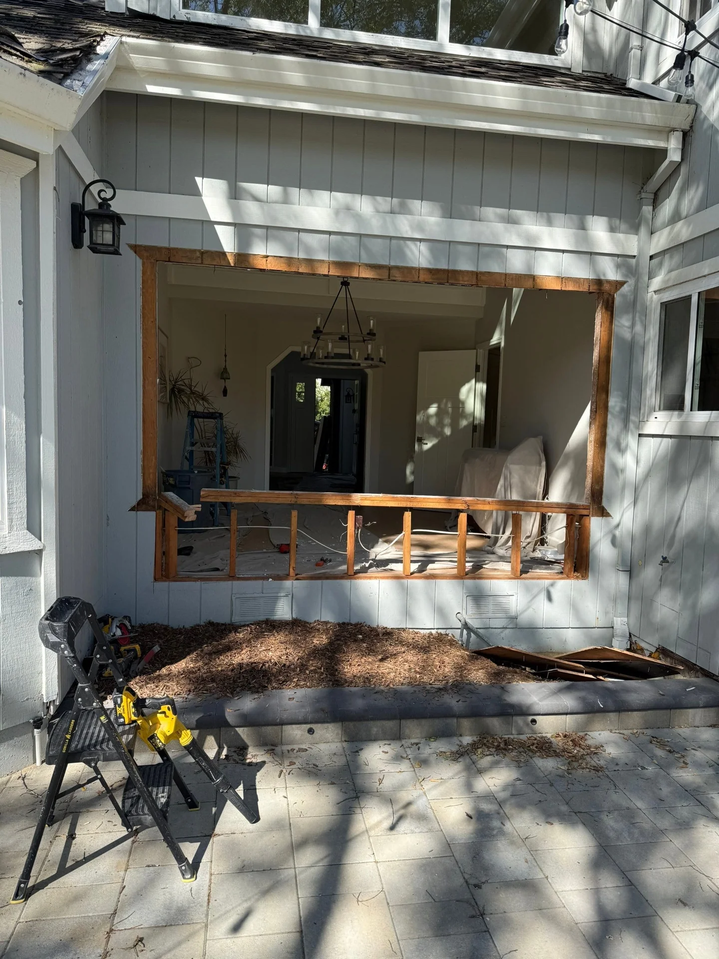Rough opening during window-to-patio-door conversion in Walnut Creek, CA