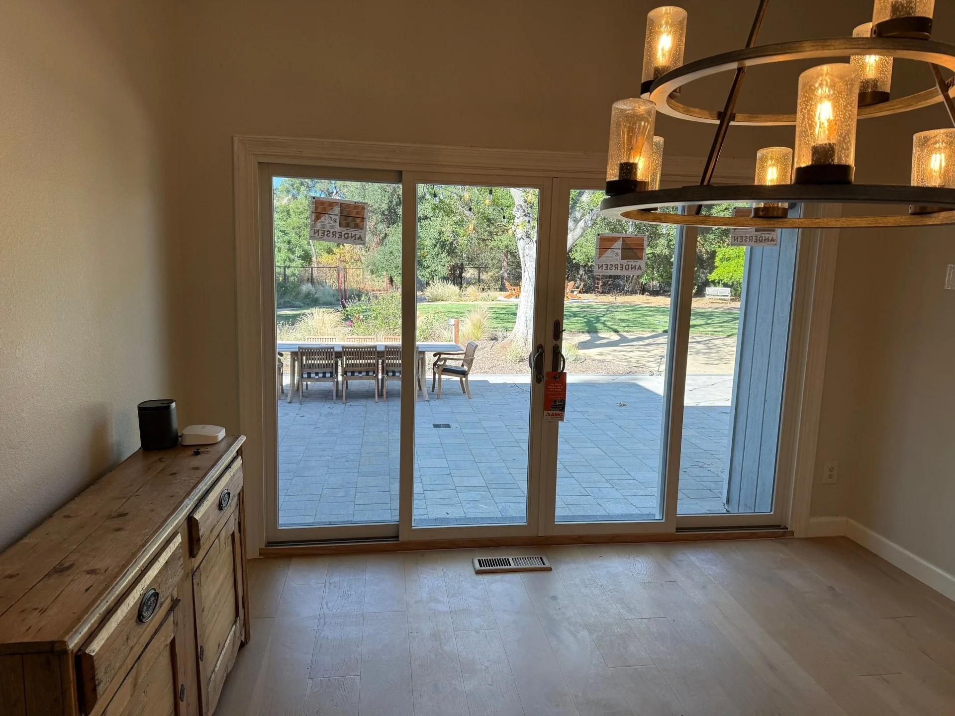 Interior view of the completed Andersen E-Series 4-panel gliding patio door in Walnut Creek, CA