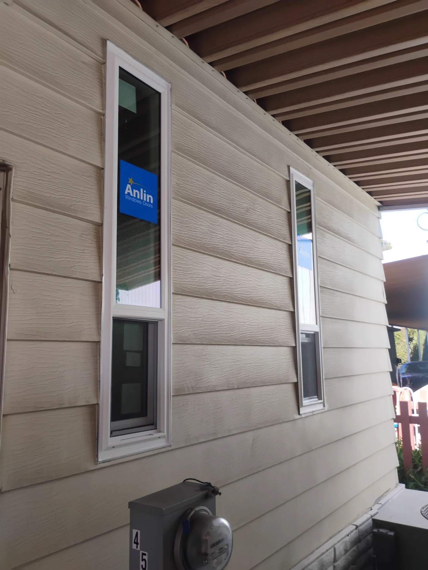 New Anlin retrofit windows with factory labels in San Jose, CA