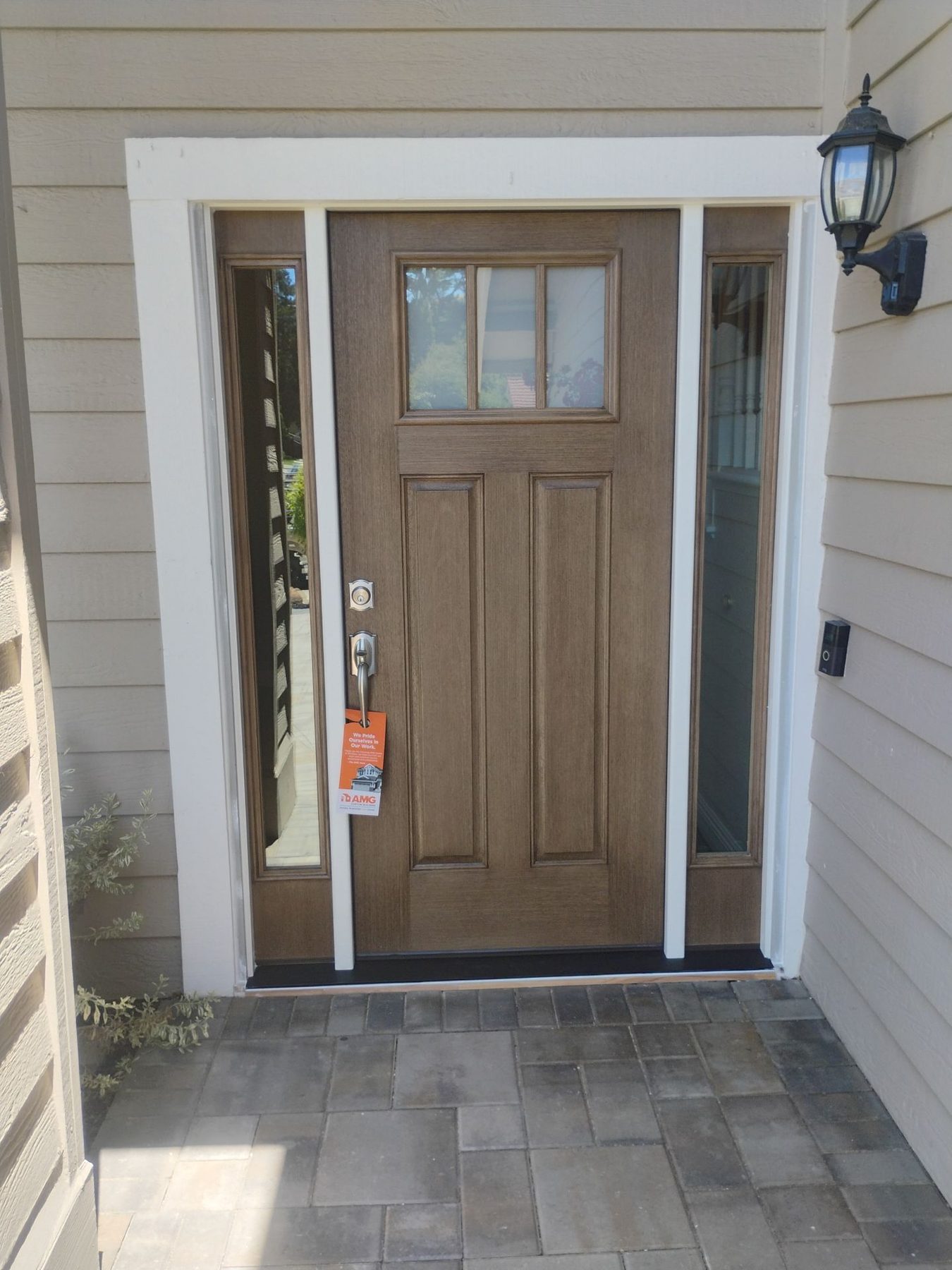Therma-Tru Fiber-Classic mahogany stained front door in Pleasanton, CA by AMG Doors & Windows