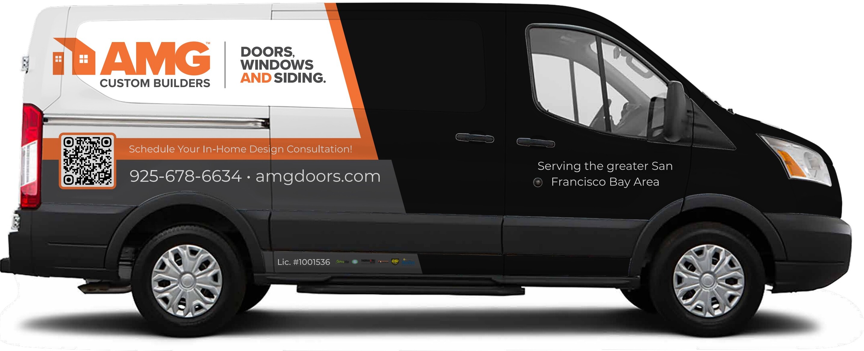AMG Doors & Windows installation van on a Bay Area job site
