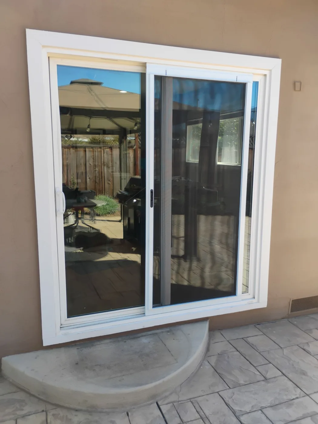 The San Jose patio door from the patio side with its full-height sliding screen panel closed