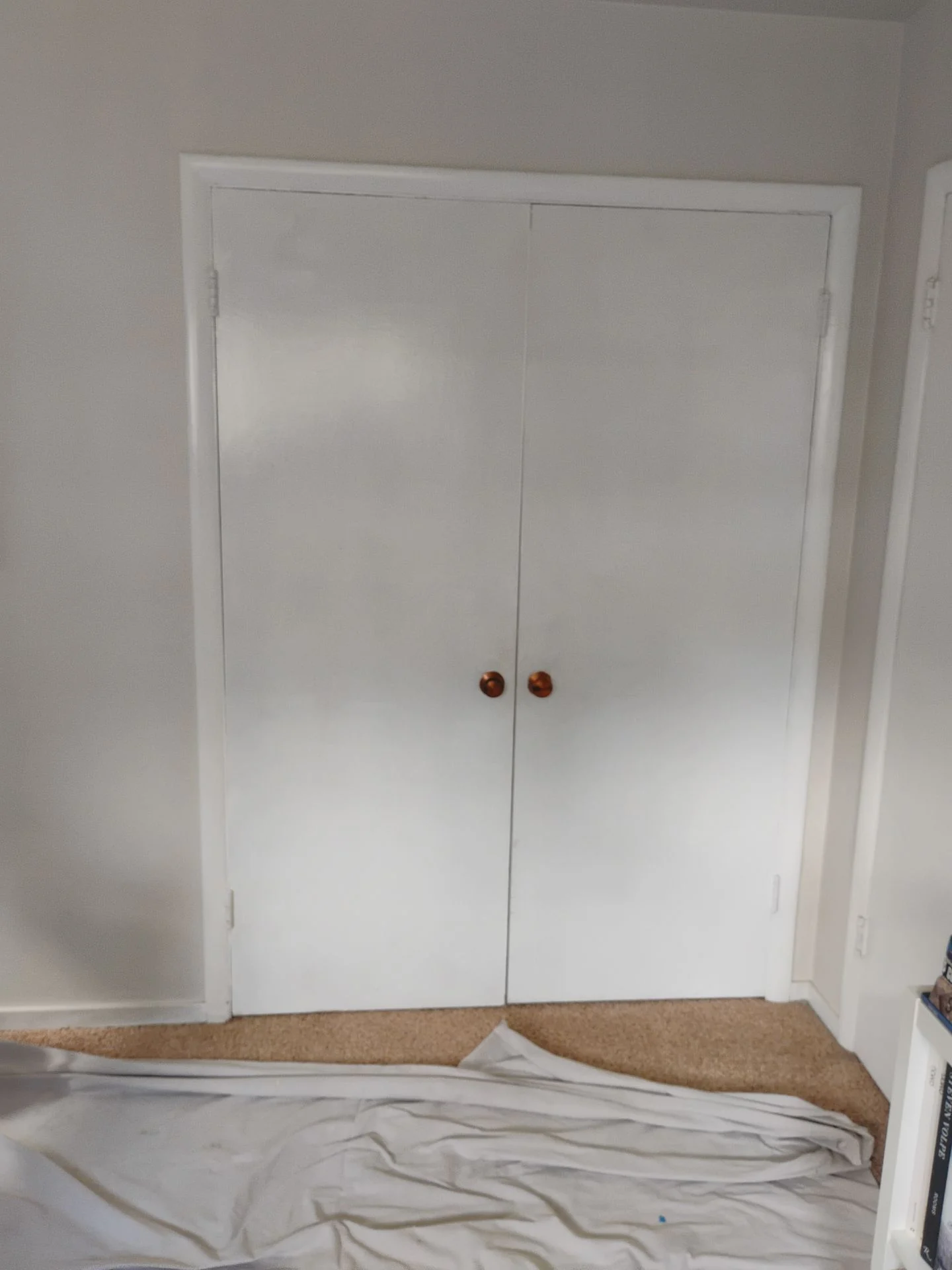 Before: original bifold closet doors with brass knobs in a San Carlos, CA bedroom