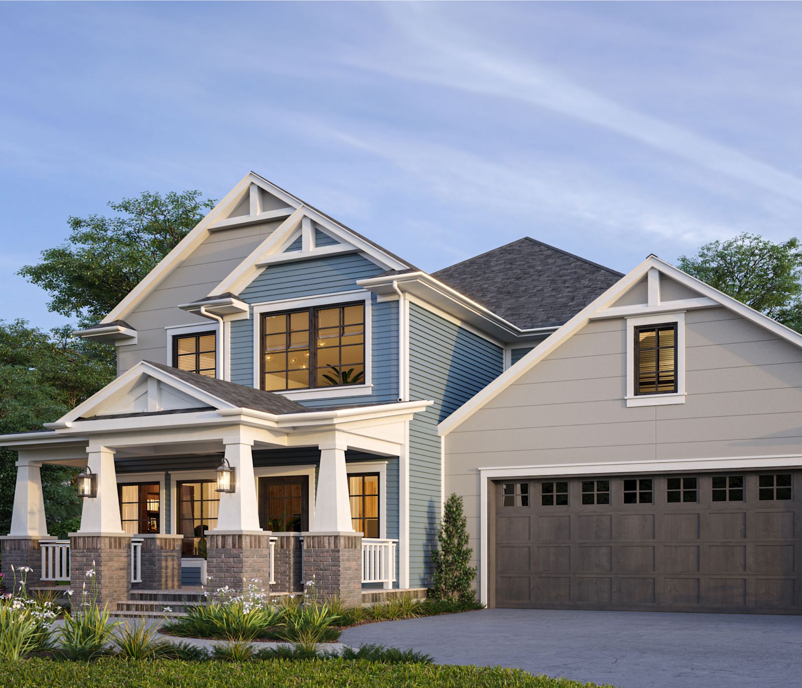 Craftsman Bungalow home with Hardie® Panel + Plank in Evening Blue