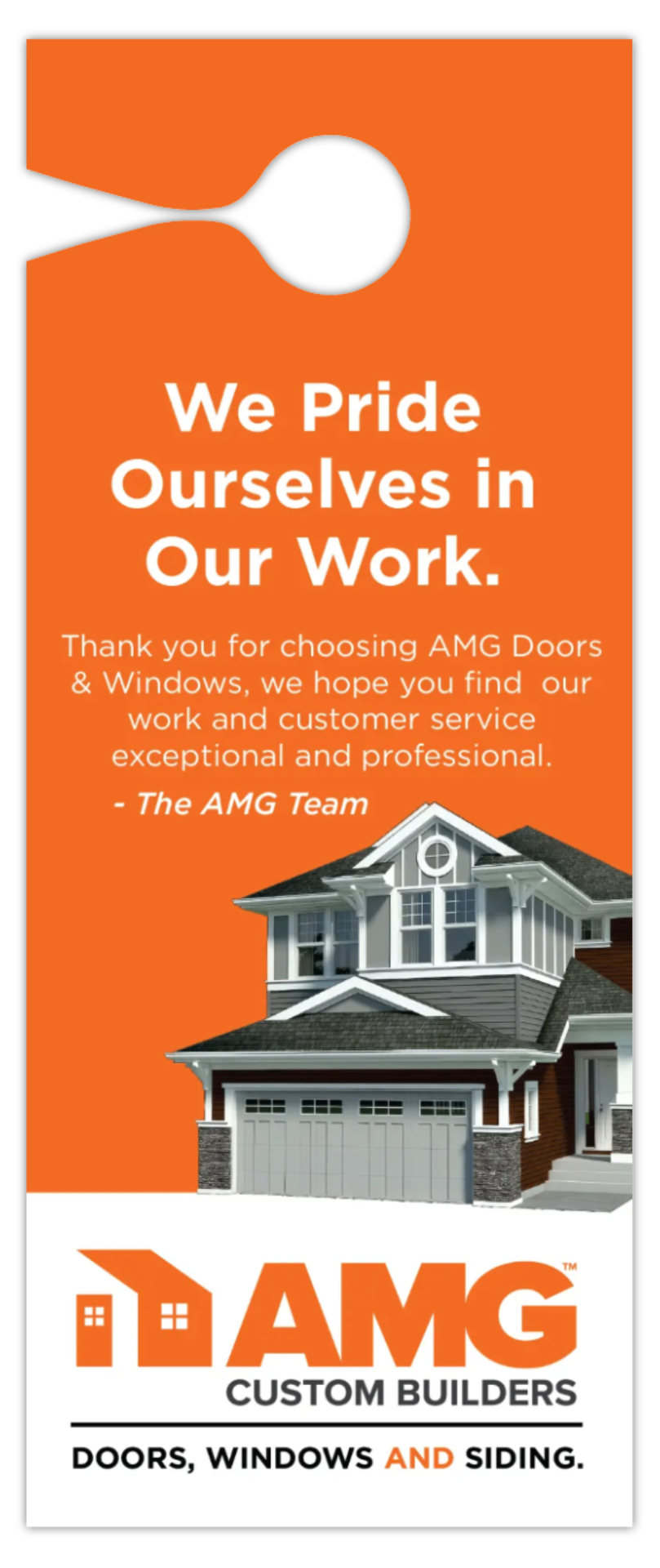 AMG Doors & Windows neighborhood door hanger left after every Bay Area install