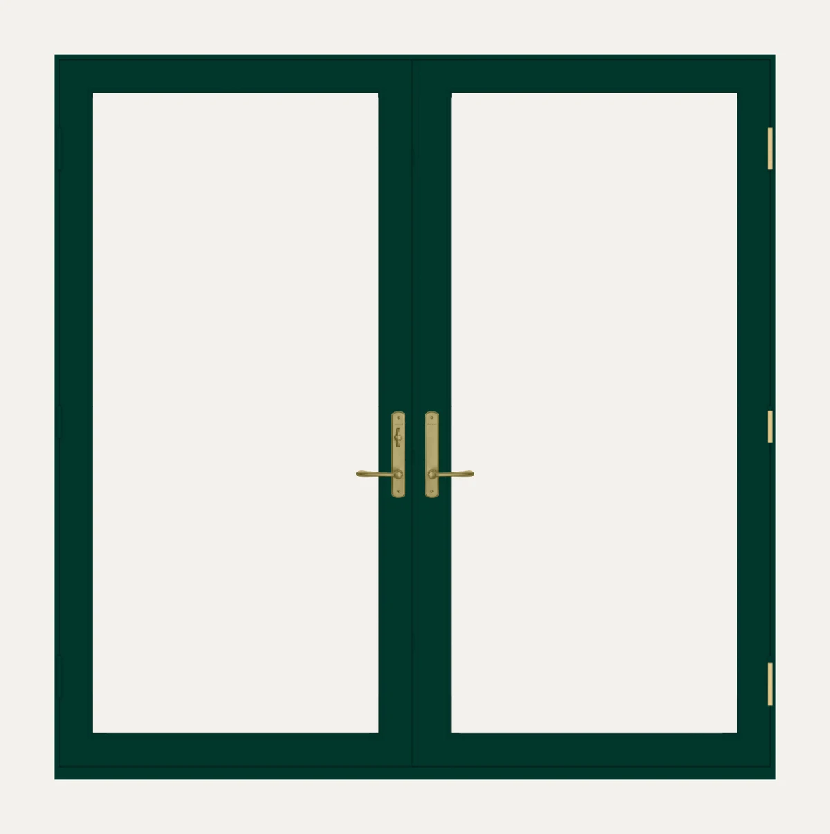 Andersen E-Series hinged patio door visualizer rendering in Forest Green with Albany hardware