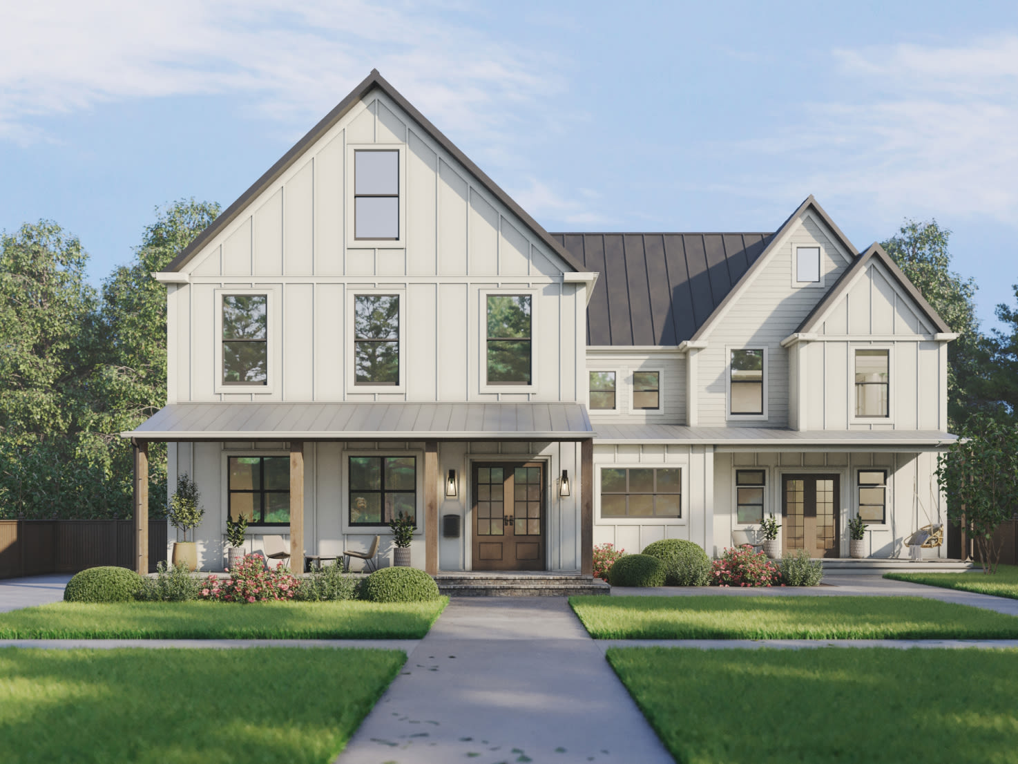 Modern Farmhouse home with Hardie® Panel board-and-batten in Arctic White