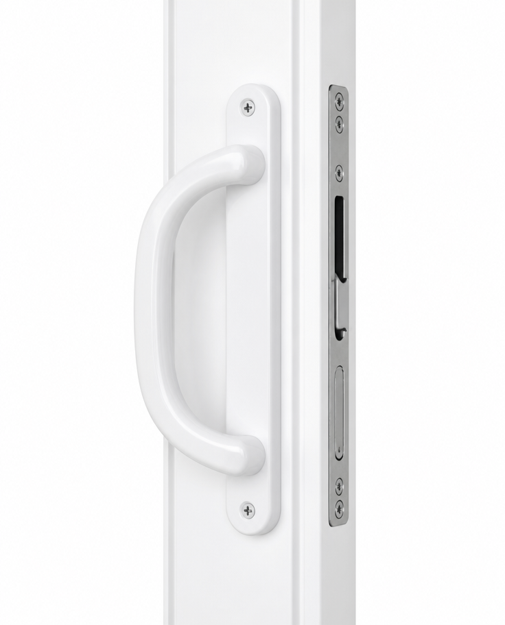 Anlin Malibu traditional sliding patio door handle set in white
