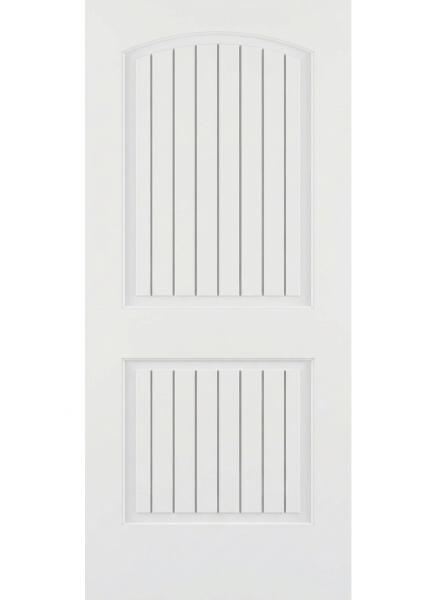82VA Raised Primed interior door — 2-Panel Arch V-Groove Primed