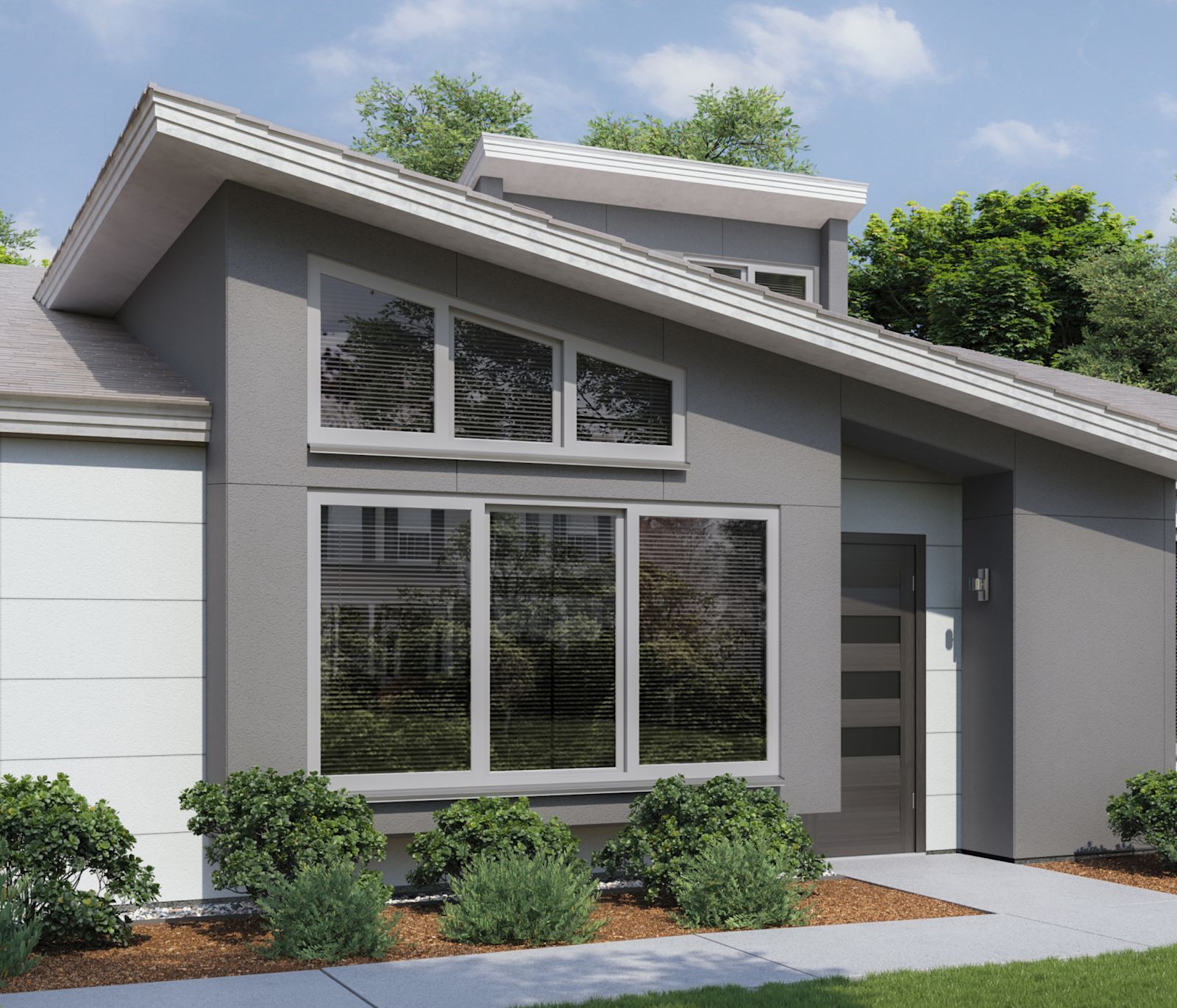 Mid-Century Ranch home with Hardie® Panel in Gray with horizontal lines