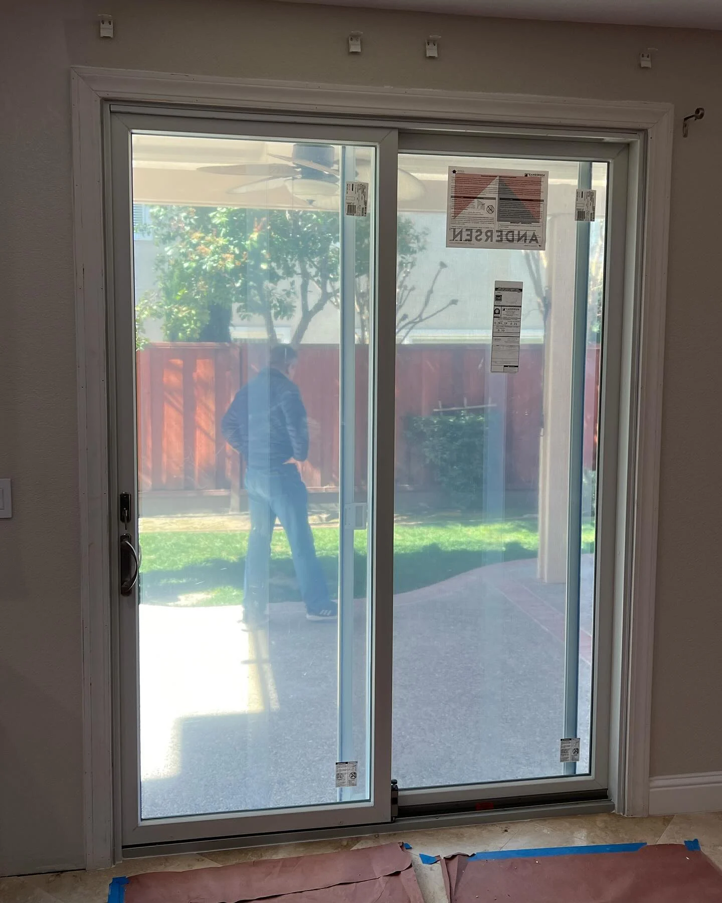 Interior view of Andersen 100 Series sliding patio door installation in Danville California
