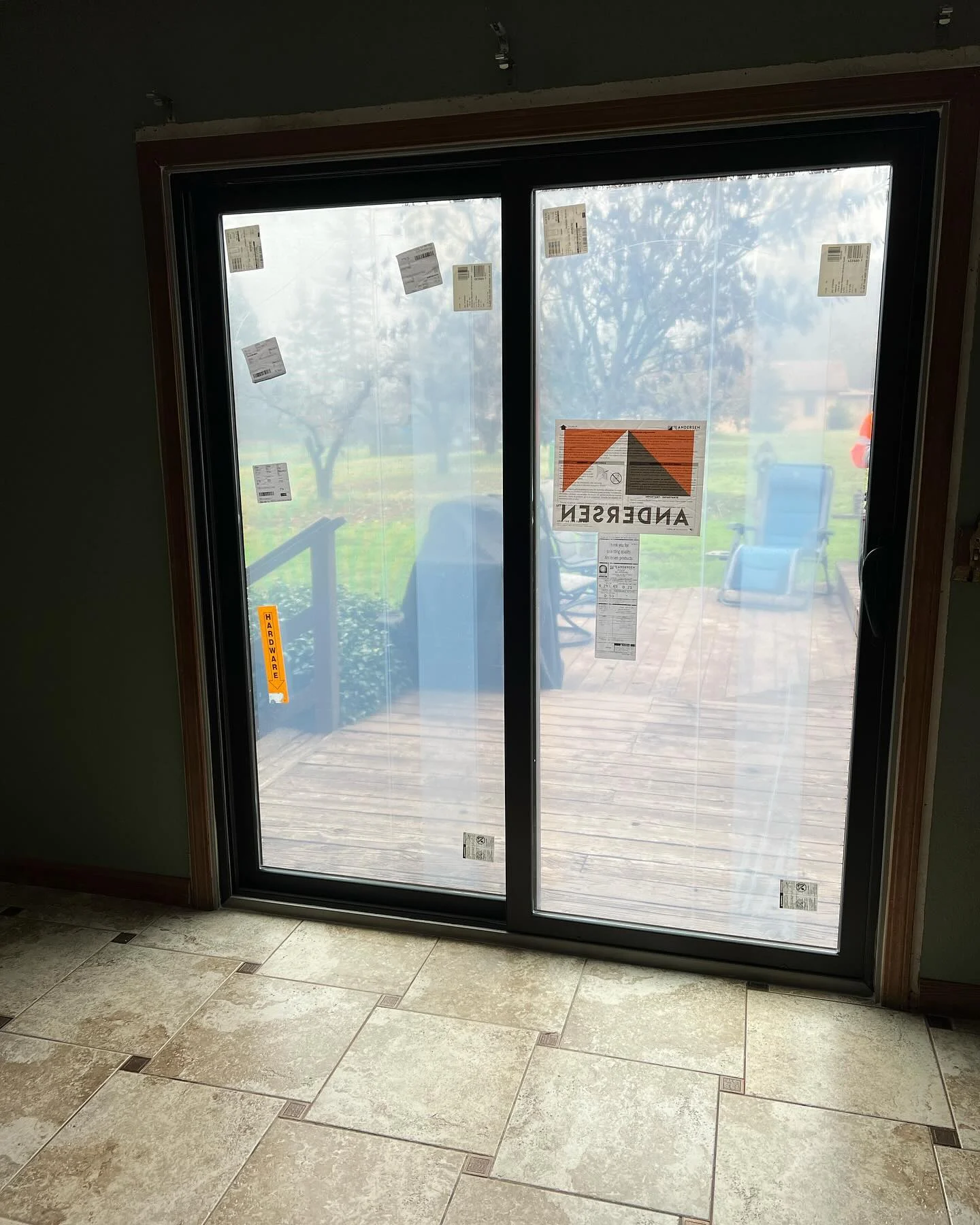 Interior view of Andersen gliding patio door in Sebastopol home