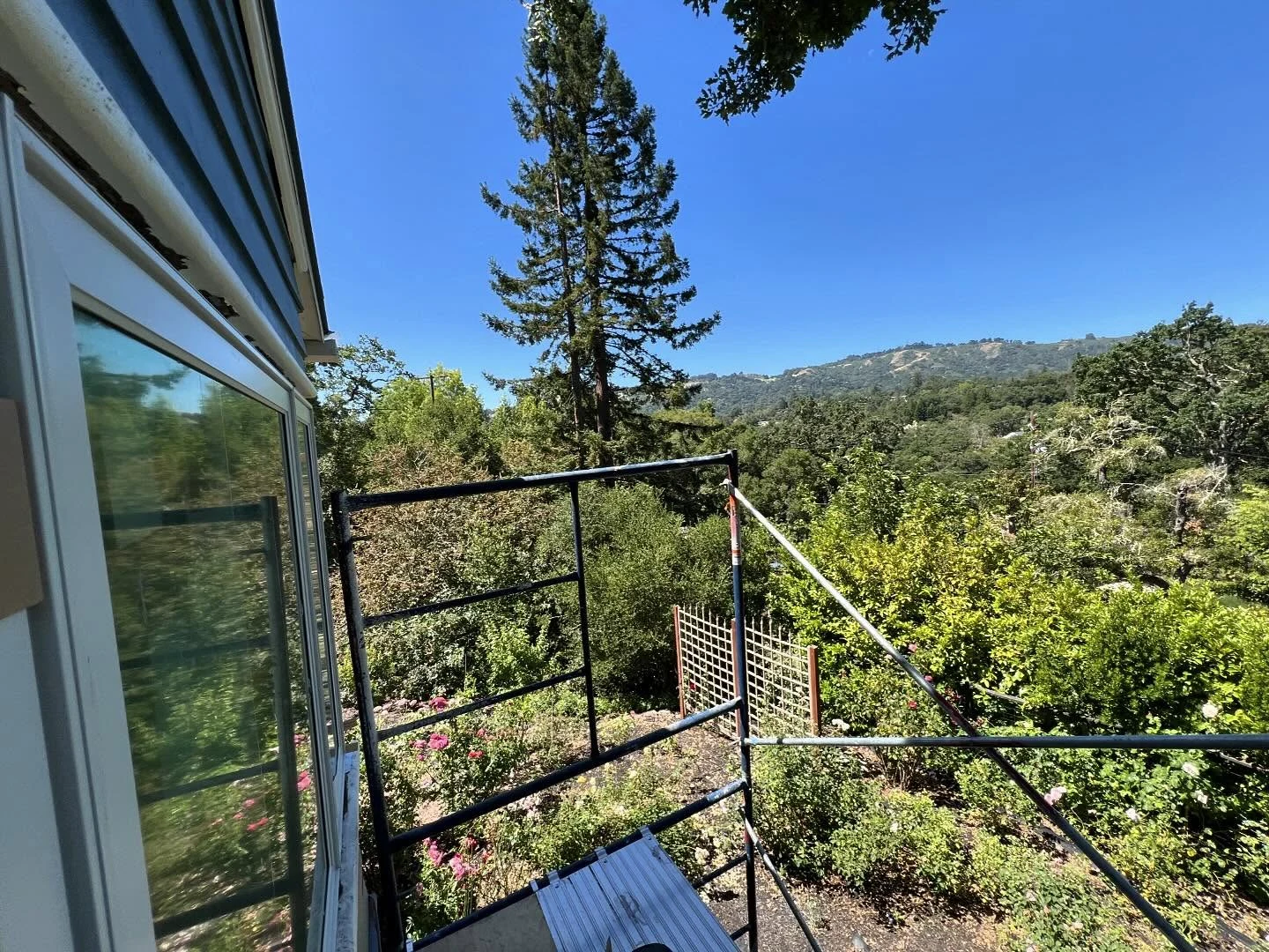 View through newly installed Andersen E-Series windows toward the hills and garden in Orinda, California
