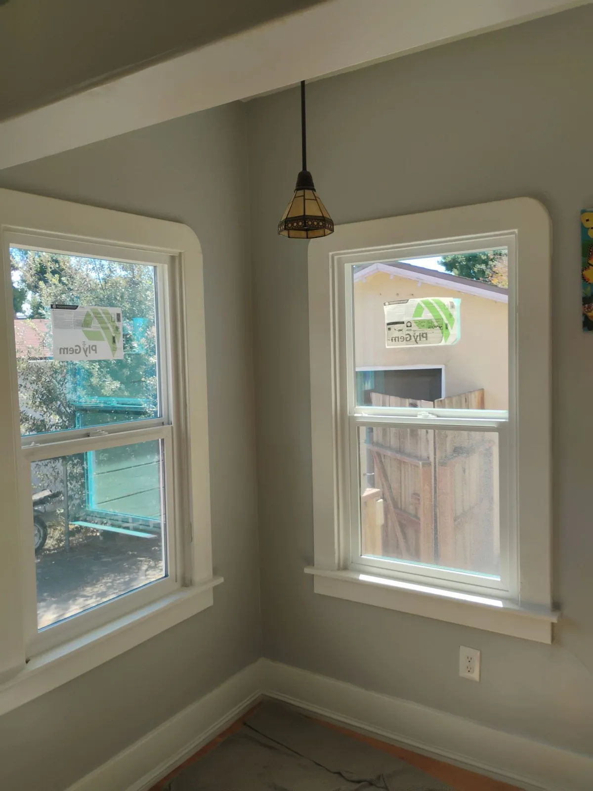 White Ply Gem window with finished interior trim in the Hayward home