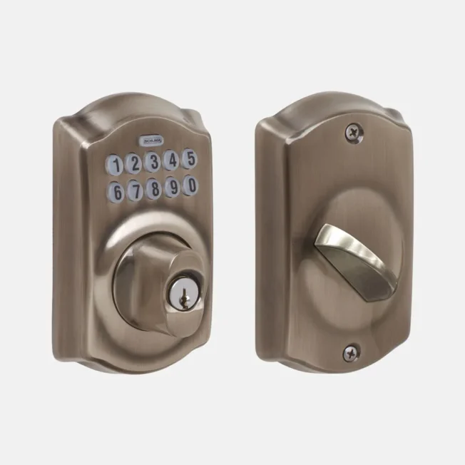 Schlage Camelot Keypad Deadbolt in Antique Brass