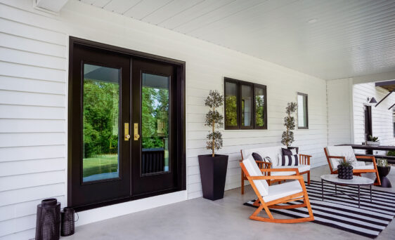 Legacy™ Steel 440-2P entry door in Black with white internal grids